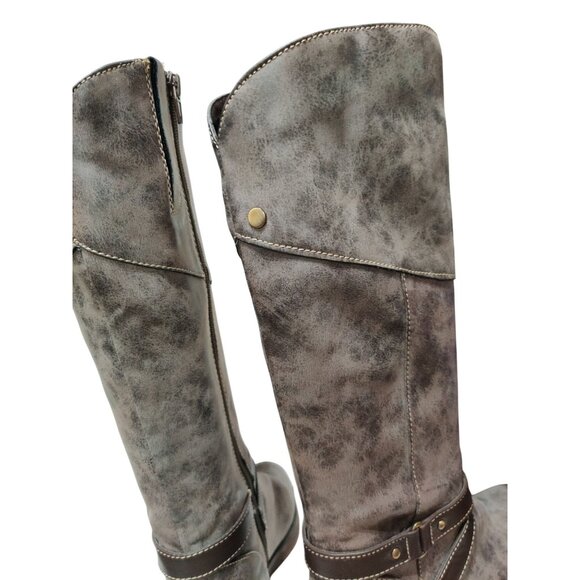 Natural Soul 7.5 Womens Tall Boots Brown Distressed Faux Leather Riding Comfort - Picture 11 of 13